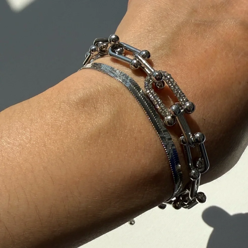 Silver tone Bracelet Set 2 Dainty Bangle